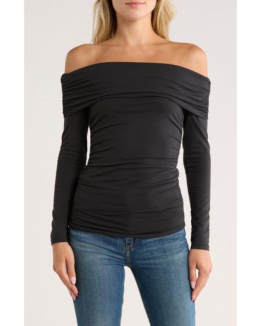 Rag & Bone Black Lucy Off The Shoulder Ruched T-Shirt