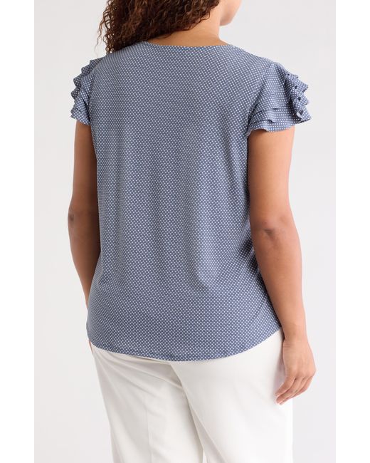 Adrianna Papell Blue Tiered Flutter Sleeve Top