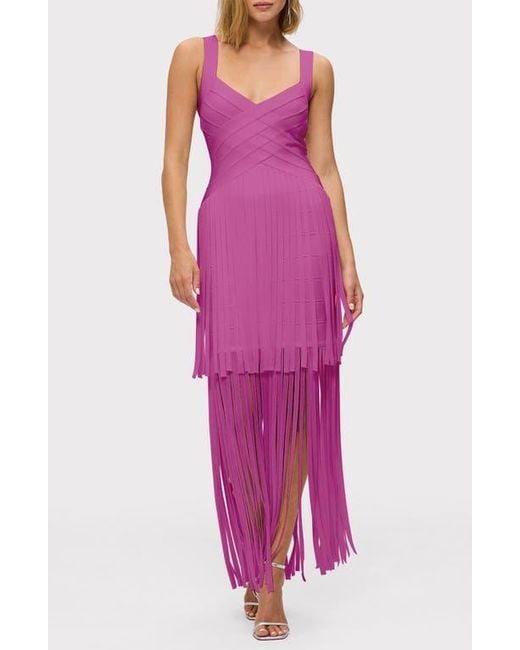 Hervé Léger Pink The Vivienne Fringe Gown