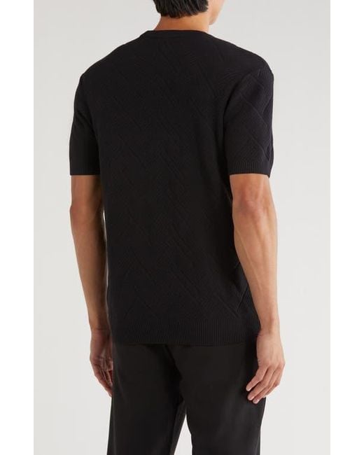Karl Lagerfeld Black Chevron Stitched Short Sleeve Sweater for men