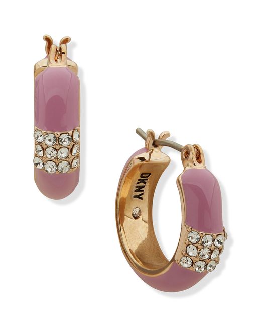 DKNY Pink Crystal & Enamel Hoop Earrings