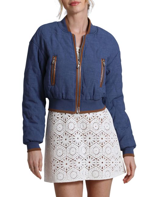 Avec Les Filles Blue Quilted Chambray Bomber Jacket