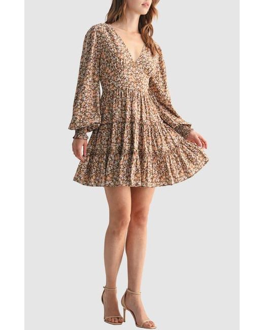 Lush Natural Long Sleeve Ruffle Minidress