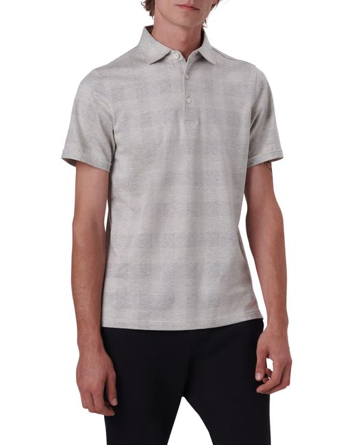 Bugatchi Gray Plaid Short Sleeve Cotton Polo for men