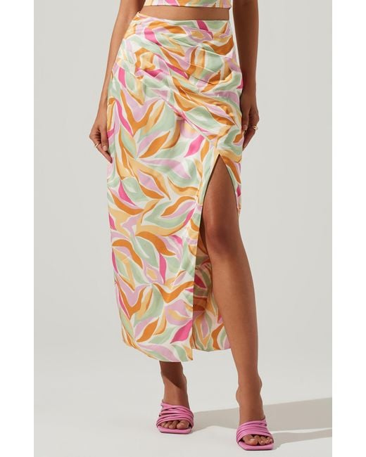 Astr Multicolor Loretta Pleated Satin Maxi Skirt