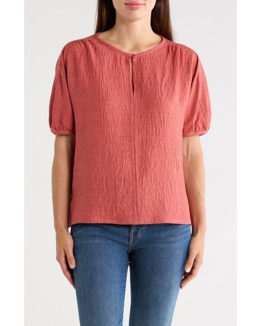 Max Studio Red Short Sleeve Split Neck Blouse