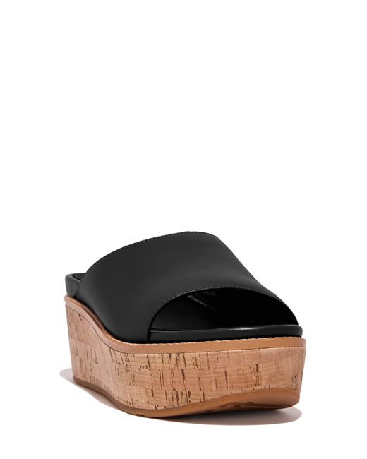 Fitflop Black Eloise Cork Wrap Leather Wedge Slides