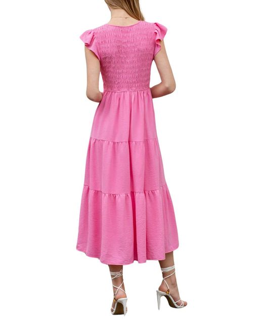 Blu Pepper Pink Flutter Sleeve Midi Dress