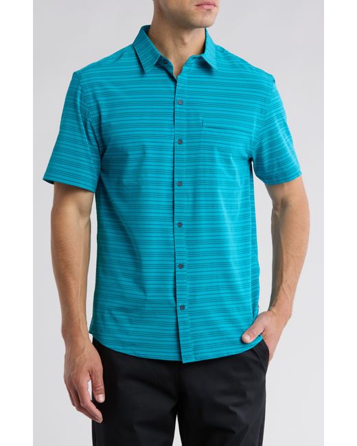 COTOPAXI Blue Cambio Stripe Stretch Short Sleeve Button-up Shirt for men