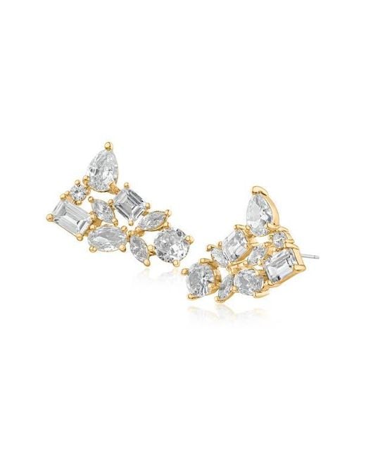 CZ by Kenneth Jay Lane Metallic Mixed Cubic Zirconia Cluster Stud Earrings