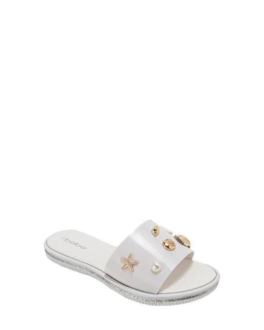 Bebe White Charm Slide Sandal