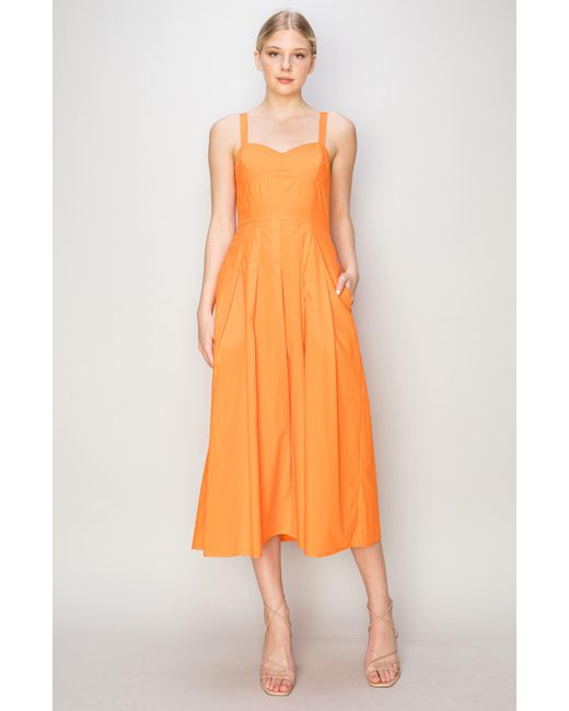 MELLODAY Orange Pleated A-line Sundress