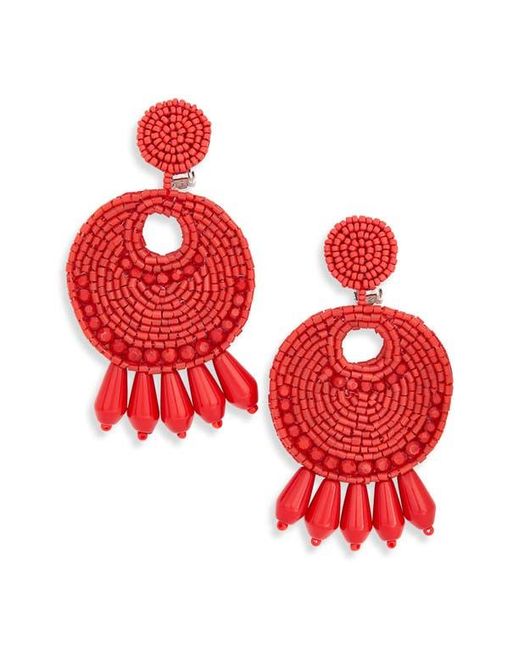 Kenneth Jay Lane Red Beaded Drop Clip-On Earrings