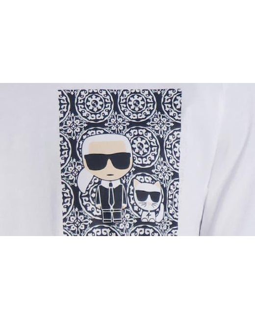 Karl Lagerfeld White Karl & Choupette Logo Cotton Graphic T-shirt for men