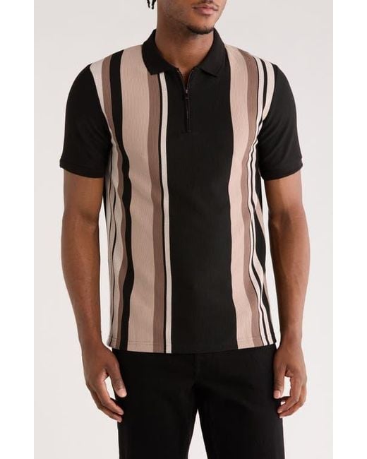 Cactus Man Black Vertical Stripe Knit Zip Polo for men