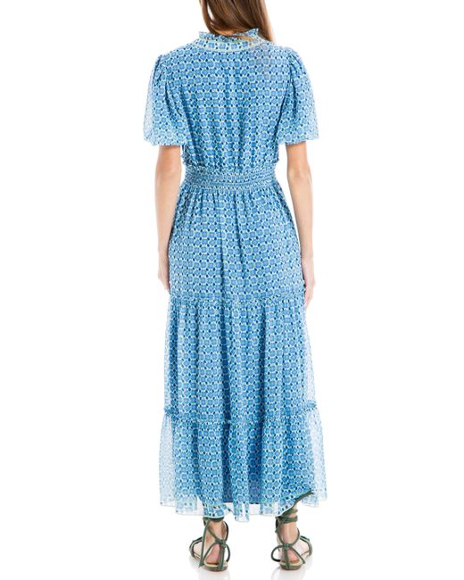 Max Studio Blue Georgette Smocked Maxi Dress