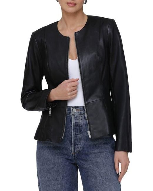 Bagatelle Black Genuine Leather Zip Front Peplum Jacket