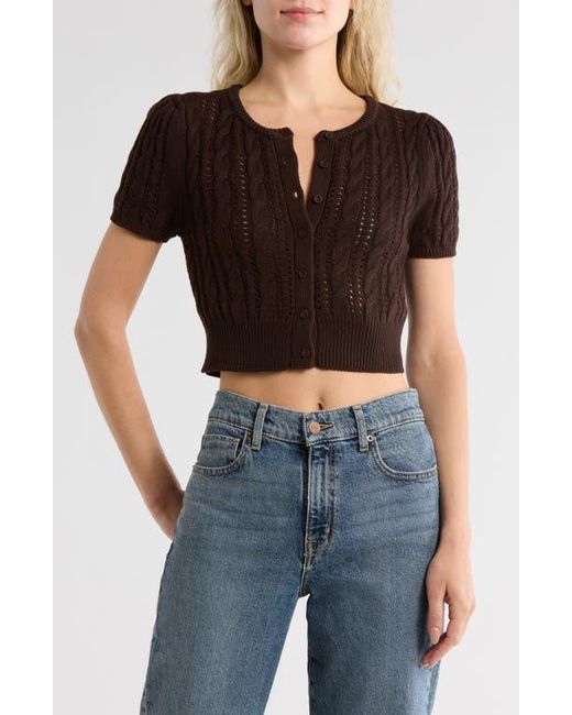 Vigoss Black Crop Pointelle Short Sleeve Cardigan
