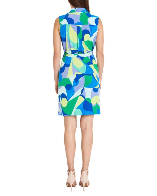 DONNA MORGAN FOR MAGGY Blue Abstract Print Wrap Front Sleeveless Dress