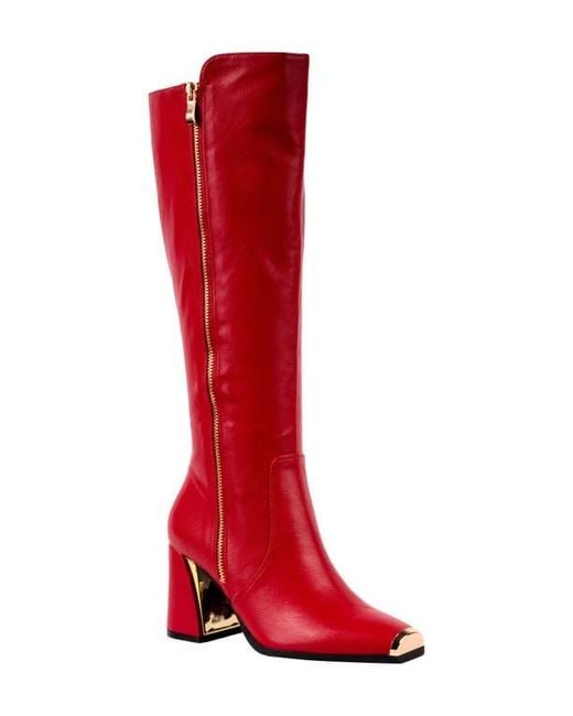 Ninety Union Red Link Nipped Toe Knee High Boot