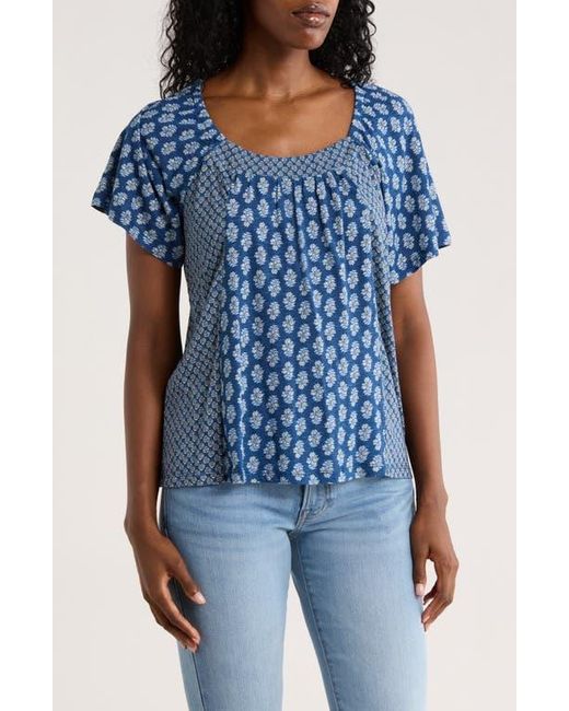 Lucky Brand Blue Raglan Flutter Sleeve Top