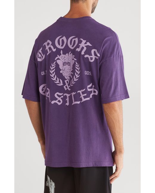 Crooks and Castles Purple Oversize Heavy Wash Logo Graphic T-shirt for men