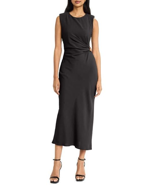DONNA MORGAN FOR MAGGY Black Ruched Side Slit Tank Midi Dress