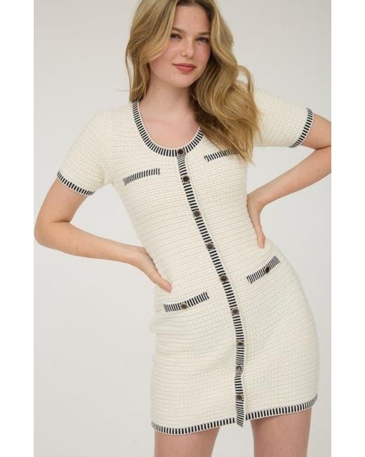 AUGUST SKY Natural Stripe Short Sleeve Minidress