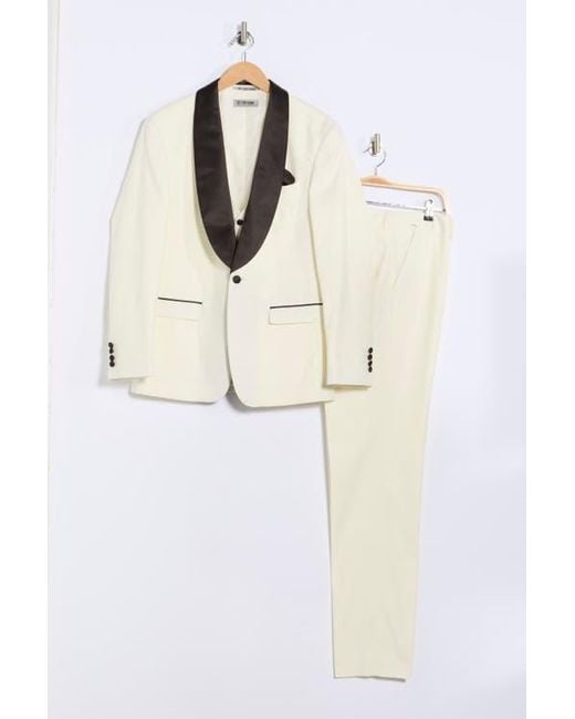 ZEGARIE Natural Ivory Shawl Collar 3-Piece Tuxedo for men