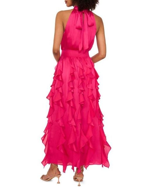 1.STATE Pink Ruffle Halter Dress