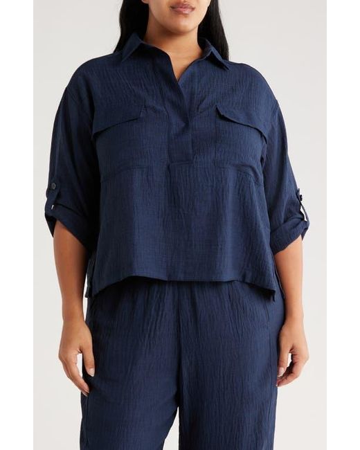 Max Studio Blue Textured Collared Shirt