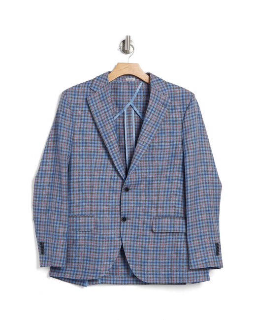 Peter Millar Blue Classic Plaid Linen & Wool Sport Coat for men