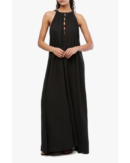 WeWoreWhat Black Flowy Linen Blend A-line Maxi Dress