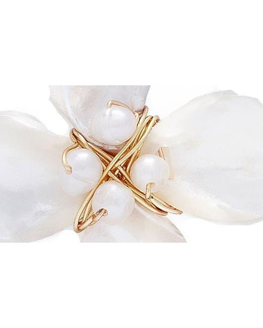 Saachi White Imitation Pearl Bloom Earrings