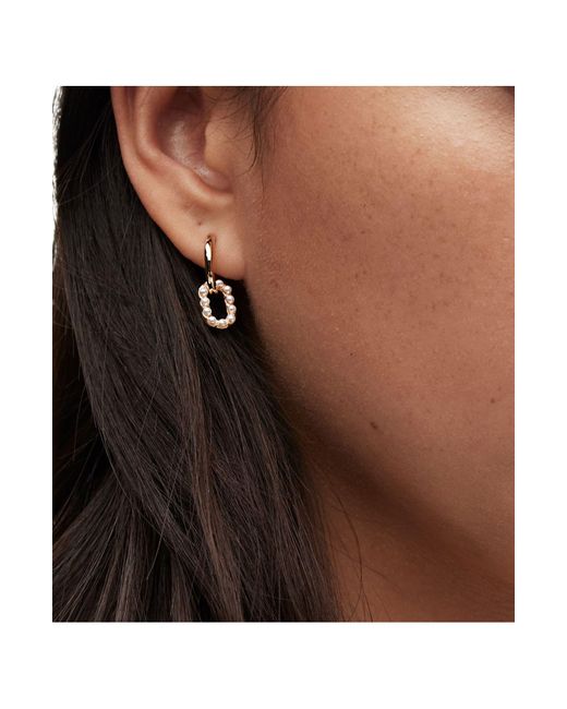 AllSaints Metallic Imitation Pearl Oval Drop Huggie Hoop Earrings