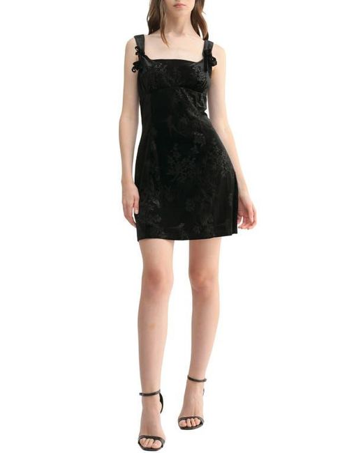 Lush Black Textured Velvet Minidress