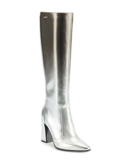 DKNY White Soryn Block Heel Knee High Boot