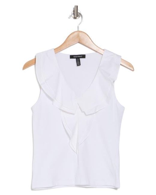 Ellen Tracy White Mixed Media Ruffle Tank