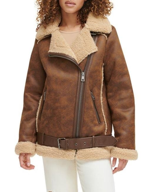 Levi s Faux Shearling Oversized Moto Jacket in Brown Lyst