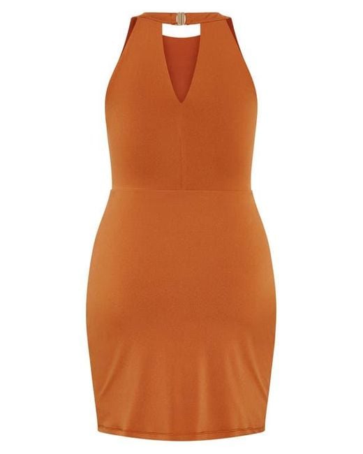 City Chic Orange Roxie Ruched Sleeveless Dress
