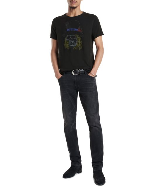 John Varvatos Black Raw Edge Skull Top Hat Graphic T-shirt for men