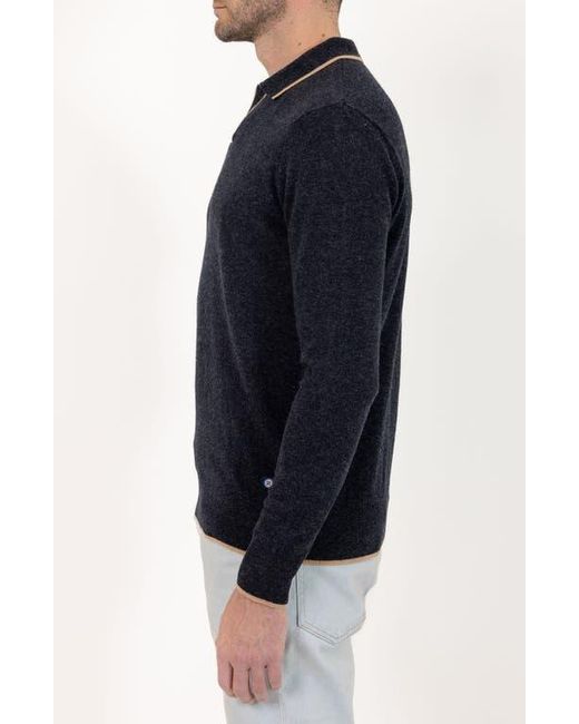 PINOPORTE Blue Johnny Collar Long Sleeve Wool Polo for men