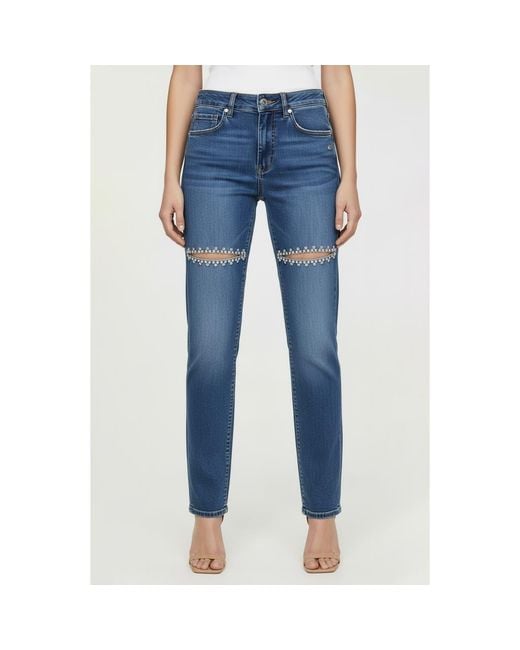 Bebe Blue The Bling Slit Straight Leg Jeans