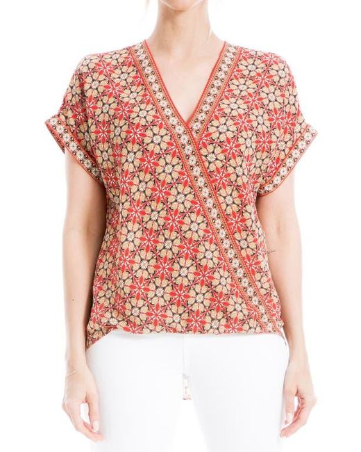 Max Studio Red Patterned Surplice Crepe Blouse