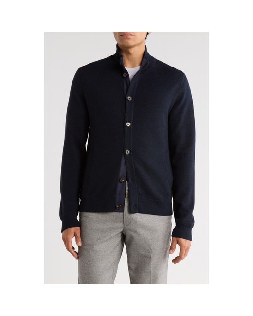 Bruno Magli Blue Merino Wool Button Jacket for men