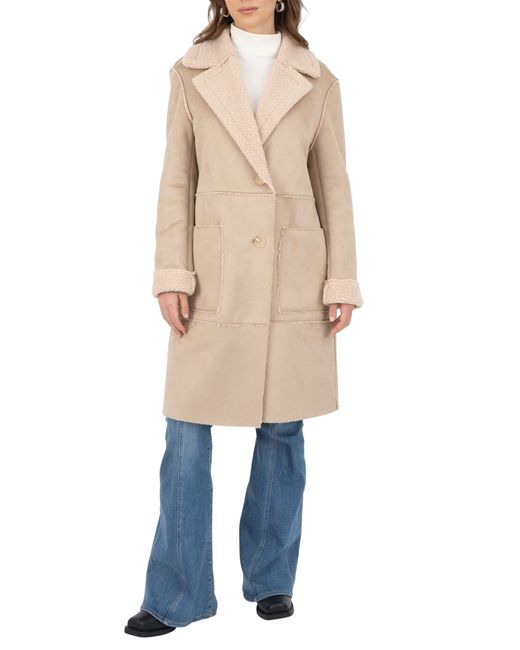 Frye Natural Faux Shearling Single Breasted Trench Coat