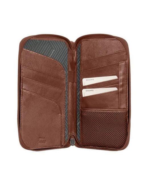 CHAMPS Brown Leather Passport Case