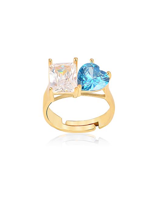 Gabi Rielle Blue Aqua Heart Princess Cut Expandable Ring