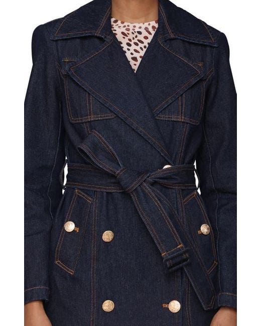 Avec Les Filles Blue Belted Utility Denim Trench Coat