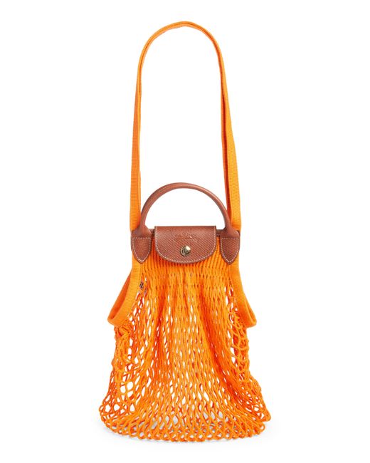 Longchamp Orange Le Pliage Filet Knit Shoulder Bag